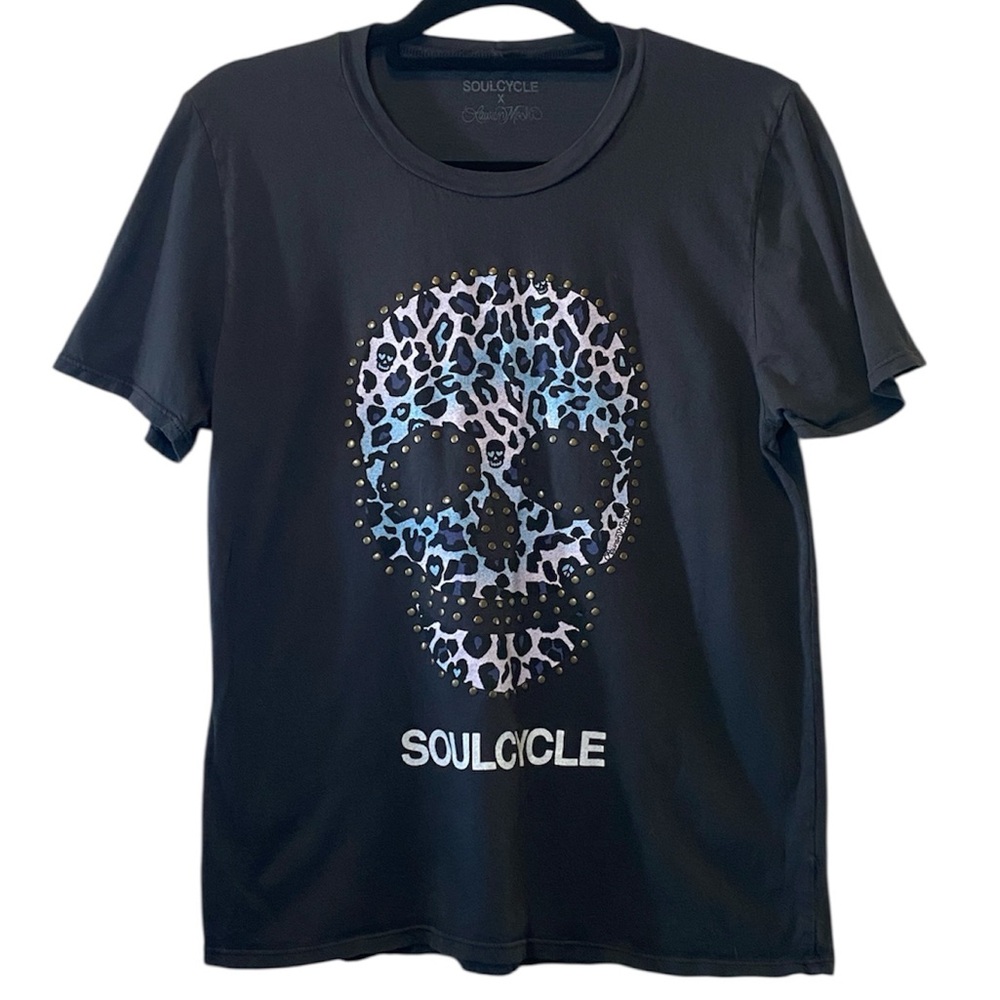SoulCycle x Lauren Moshi Skull T-shirt Women’s Medium Gray Studded Short Sleeve